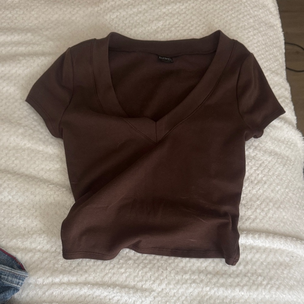 PacSun Chocolate Brown V-Neck Tee